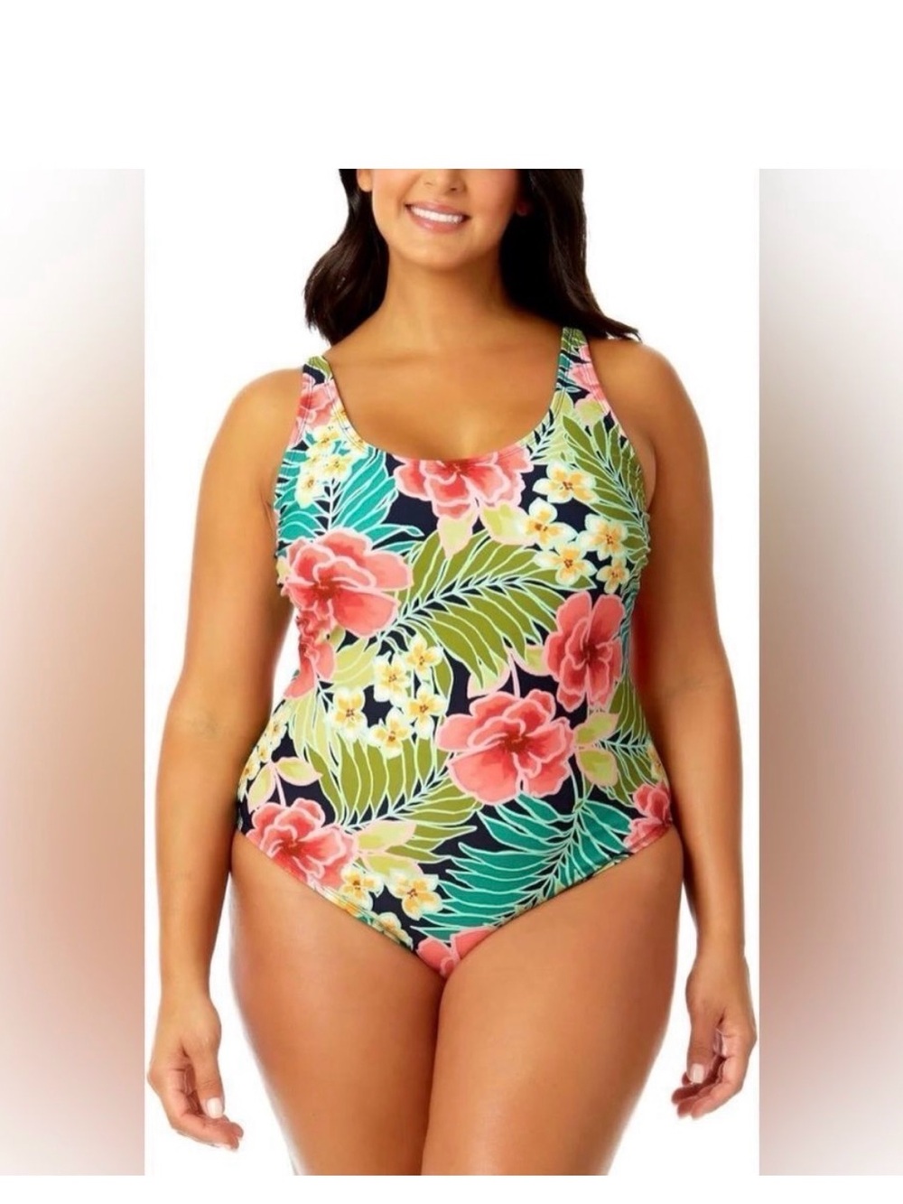 Hurley Floral Scoop One-Piece Swimsuit - Pink & Green‎
